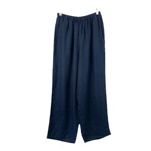 Flax‎ 100% linen wide leg cropped pants Size S navy blue